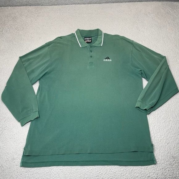 Adidas Polo Shirt Mens Extra Large Green Long Sleeve Logo Casual Golf Golfer - Picture 1 of 16